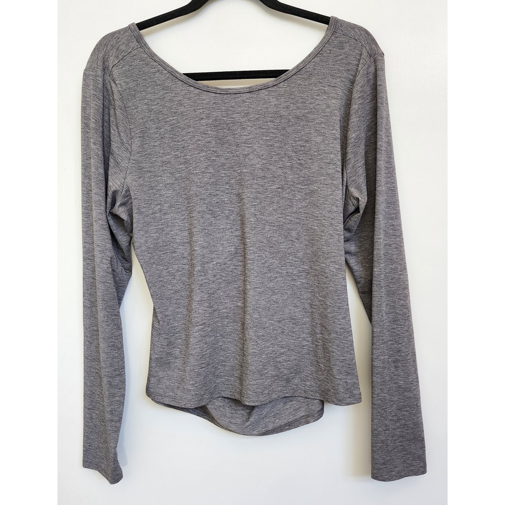 GapFit Womens Heather Gray Open Back Twist Long Sleeve Activewear Top‎ Large
